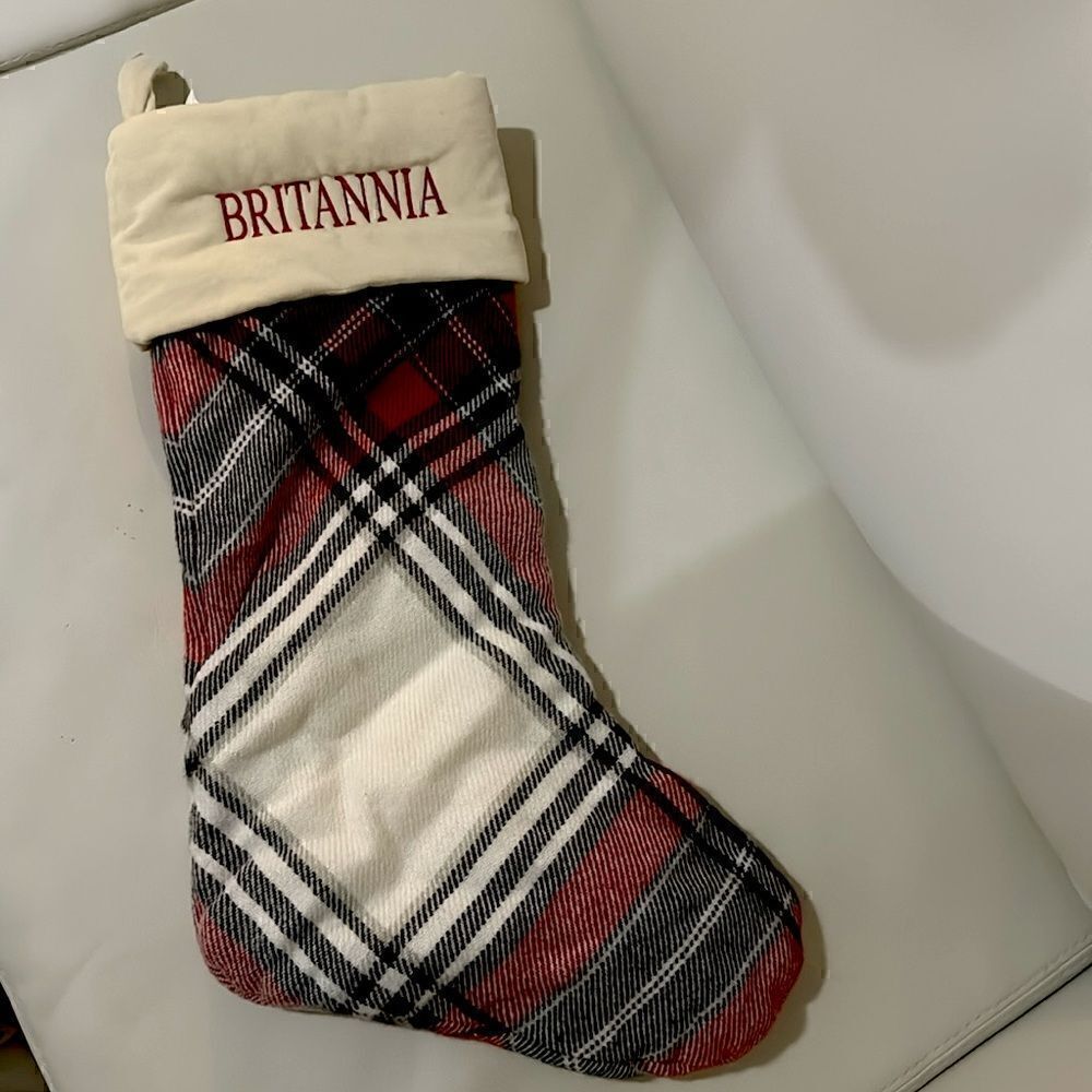 NWT-Pottery Barn Hamilton Plaid Christmas stocking monogram Britannia